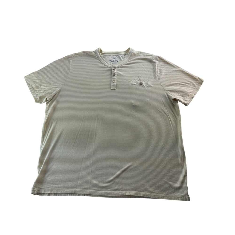 Tommy Bahama Mens TTTG Striped Henley Pocket‎ T Shirt Beige Cream Cotton XXXL